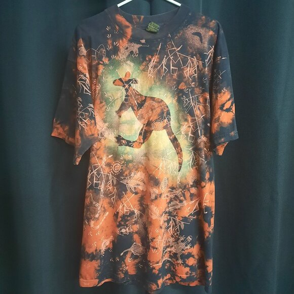 Nature Print Australian Made T-shirt Men's Size XL Red Black Tie Dye AOP Rare - Picture 1 of 8